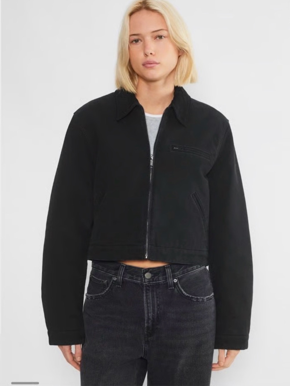 Aritzia TNA Barkley Black Cropped Zip Utility Jacket